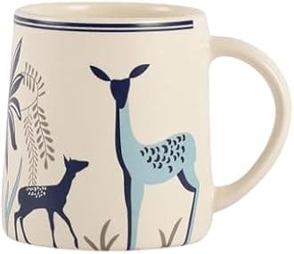 miah decor Ceramic Tea Coffee Cups Set of 4 Matte Printed Small Chai Mug Set of 4 Drinkware Microwave Safe for Home & Restaurant-350 ml-Color- Cream Blue