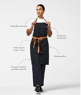 hedley & bennett Essential Apron - Professional Chef Apron with Pockets & Adjustable Bib Strap for Cooking & Grilling