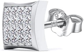 HIGHSPARK 925 Silver Men's Stylish Square Solitaire Earring | 92.5 Sterling Silver and Diamond like Brilliance Zirconia | Single Stud for Men | Lovely Gift - Stylish Square