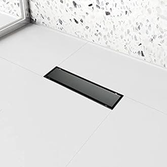 Elefloom Linear Shower Drain, Black Shower Drain 12 inch with 2-in-1 Tile Insert Cover, Brushed AISI 304 Stainless Steel Black Shower Floor Drain, Shower Drain with Hair Catcher and Adjustable Feet