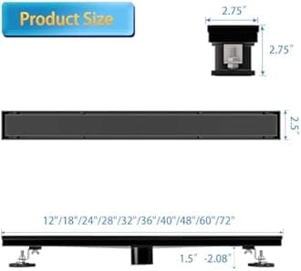 Linear Shower Drain, 48 inch Black Drain with Tile Insert 2-in-1 Panel, Brushed 304 Stainless Steel Shower Floor Drain, Linear Drain with Hair Strainer and Adjustable Feet