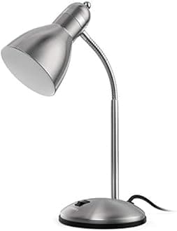 LEPOWER Metal Desk Lamp, Eye-Caring Table Lamp, Study Lamps with Flexible Goose Neck for Bedroom, Home Office (Sliver)