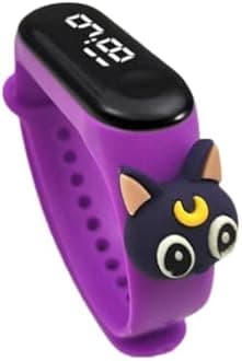 Digital Dial Waterproof Stylish & Fashionable Wrist Smart Watch LED Band for Kids, Colorful Cartoon for Boys & Girls (Removable Silicon Strap) (Purple Cat)