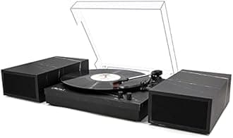 LP&No.1 Record Player with External Speakers, 3 Speed Vintage Belt-Drive Vinyl Turntable with Wireless Playback & Auto-Stop （Black