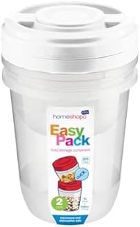 HOMESHOPA White Round Plastic Food Storage Containers, 2 Pack - 500ml & 1L Screw & Seal Lids BPA-Free Stackable Leak-Proof Airtight Canisters, Microwave and Dishwasher Safe