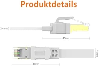 Ercielook CAT8 Ethernet Cable 0.75m- High Speed Shielded Flat Internet Cable, Weatherproof S/FTP UV Resistant for Router/Gaming/Modem - White