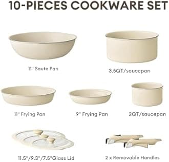 COOKER KING Pots and Pans Set Non Stick, Ceramic Cookware Set, Induction Pans Set with Removable Handle, RV Cookware Set with Detachable handle, Stackable Space Saving Pots Set, Oven/Fridge Safe