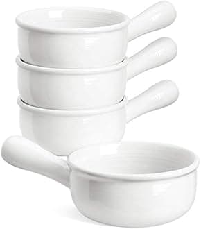 LE TAUCI French Onion Soup Bowls With Handles, 15 Ounce for Soup, chili, beef stew, Set of 4, White