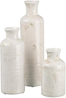 Sullivans Ceramic Vase Set - 3 Small Vases, Rustic Home Decor, Modern Farmhouse; Ideal Shelf Décor, Table Décor, Bookshelf, Mantle - Distressed White (CM2333)