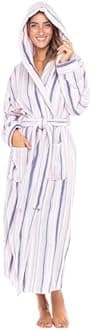 Alexander Del Rossa Plush Fleece Robe for Women, Long Hooded Bathrobe with Hood, Plus Size