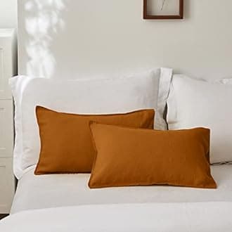 Simple&Opulence 100% Linen Lumbar Pillow Cover 12 x 20 Inches Set of 2 Rectangular Decorative Throw Cushion Cover for Couch Sofa Bed Living Room Office Soft Breathable Farmhouse - Rust