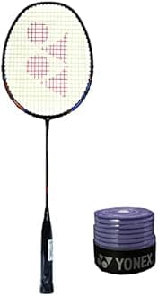 Nanoray Light 18i Carbon Fibre, Graphite Badminton Racquet with free Full Cover -77 grams, 30 lbs Tension - YONEX ET 903 E Super Rubber Badminton Grip (Blue)