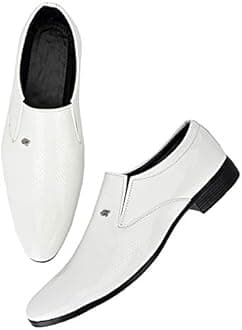 Men's White Formal Shoes Black Synthetic Leather Formal Slip on Office, College Shoes for Men & Boys