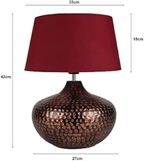 Homesake Antique Table Lamp Incandescent Hammered Oil-Rubbed Bronze Metal Linen Drum Shade For Living Room Family Bedroom, (Gourd, Red)
