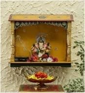 CRAFT TREE WoodenPooja Mandir Without Door Wooden Furniture for Pooja Room | Pooja Mandap | Solid Wooden Pooja Mandir for Puja Room (Yellow)