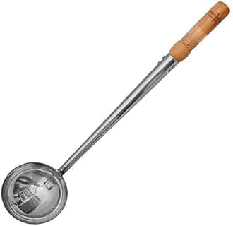 Kitchen Trust® Stainless Steel Big Size Laddle, Dabbu, Chamcha with Wooden Handle Perfect for Any Restaurant Made of Premium Stainless Steel Material 1 pcs