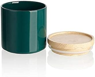 Sweejar Kitchen Canisters Ceramic Food Storage Jar, Stackable Containers with Airtight Seal Wooden Lid for Serving Ground Coffee, Tea, Sugar, Salt and More - 16 Fl Oz (Jade)