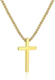 Ursteel Cross Necklace for Boys Youth, Mens Cross Pendant Stainless Steel Tiny Cross Pendant Gold Cross Chain for Men 16 Inch Cross Necklace for Men Gifts