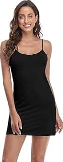 Full Slip for Women - Long Inner Under Dress Spaghetti Strap Mid-Thigh Length Undergarment Nightwear