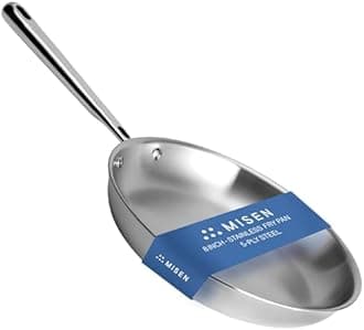 Misen Stainless Steel Frying Pan - 5 Ply Steel Skillet - Professional Grade Cooking Pan - 8 Inch Cooking Surface