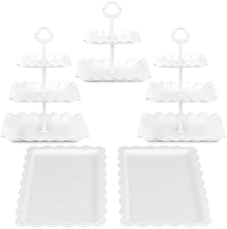 NWK 5 Piece Cake Stand Set with 2 x 3-Tier Cupcake Stands, 1 x2-Tier Cupcake Stands, 2 x Appetizer Trays, for Wedding Birthday Baby Shower Tea Party Decorations(White)