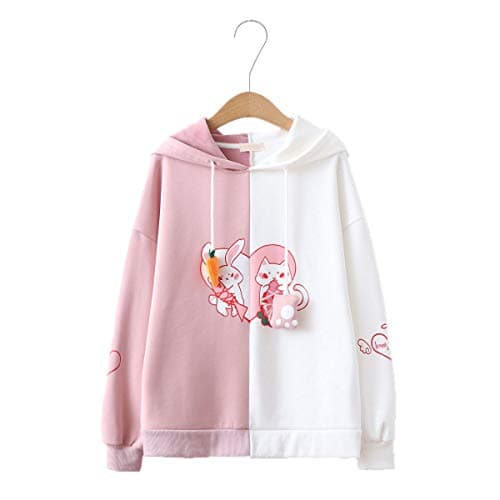 Funny Cute Hoodies, Cat Bunny Patchwork Soft Warm Winter Pullover Hoodie Women