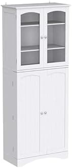 Gizoon 64" Kitchen Pantry Cabinet, Tall Storage Cabinet with Glass Doors and Adjustable Shelves, Freestanding Floor Cabinet Cupboard for Kitchen, Living Room, Dining Room (White)