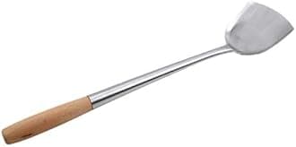 AuraHome VG Chinese Authentic Wok Accessories Ladle & Turner Set with Wooden Handles 304 Grade Stainless Steel Spatula Long Handle Kitchen Cooking Tool(45cm Turner), (VG-WOK TOOLS)