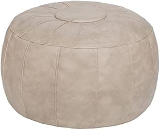 Thgonwid Unstuffed Moroccan Storage Pouf Foot Stool Ottoman Seat Handmade Faux Leather Bean Bag Floor Chair Foot Rest for Living Room, Bedroom or Balcony (Mushroom)