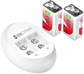 EBL 9V Li-ion Rechargeable Batteries (2PC) Smart 9V Battery Charger