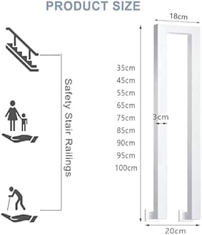 OVLRIJP Stair Railing Indoor, U-Shaped Stair Rail, Metal Bannister Rail for Stairs, Handrails for Stairs, Hand Rail U Shape for Loft, Porch, Balcony,Indoor, Outdoor (White Side Mounting, 75cm)