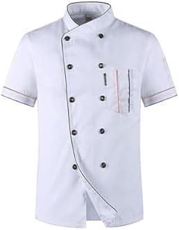 Men's Chef Coat Uniform Short Sleeve Cook Jacket Restaurant Kitchen Work Breathable Clothes