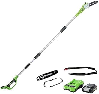 Greenworks Tools G24PS20K2 Cordless Pole Saw with 2 Ah Battery and Charger, 24 V, Green, 20 cm+Saw chain for Chainsaw -29507, black+ Chainsaw Guide Rail - 29497, black, 7 x 39 x 2 cm