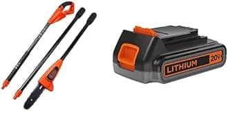 BLACK+DECKER 20V MAX Pole Saw with Lithium Battery 2.0 Amp Hour (LPP120B & LBXR2020-OPE)