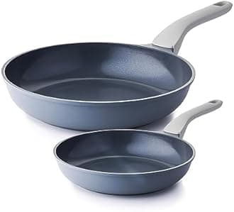 PRICUSIS Nonstick Ceramic Frying Pan Skillet, 8+10 Inch Induction Compatible with Stay Cool Handle, Healthy PTFE PFAS & PFOA Free Omelet Pan, Dishwasher Safe (Blueberry Gray)