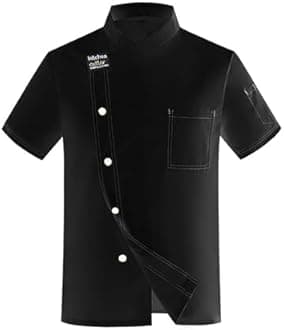 Men's Chef Coat Short Sleeve Button Shirts Chef Work Jacket Slim Fit Breathable Tops Lightweight Summer Top