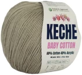 Keche Cotton Yarn, 60% Cotton 40% Acrylic Yarn, Soft Cotton Yarn for Crochet and Knitting, Amigurumi Yarn 1 Skein/Ball 1.76 Oz (50g) / 180 Yrds (165m) - Dark Beige