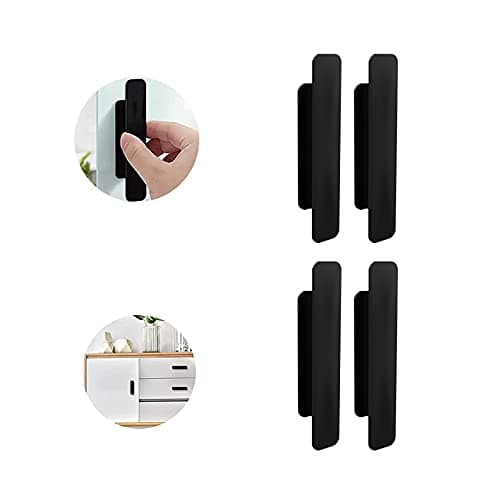 4 Pcs Plastic Self-Stick Push Pull Handles Helper, Drawer Handle, Cabinet Drawer Handle Helper Kitchen Cabinet Door Window Drawer Auxiliary Pulls (Black)