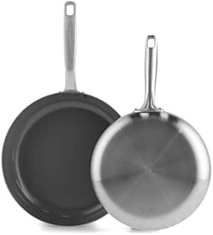 GreenPan Chatham Tri-Ply Stainless Steel Healthy Ceramic Nonstick 10" and 12" Frying Pan Skillet Set, PFAS-Free, Induction Suitable, Dishwasher Safe, Silver