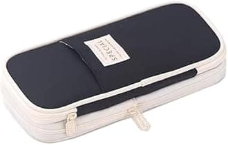 Pencil Case for School Supplies, Large Pencil Pouch with Zipper, Cute Pencil Bag for Office Supplies Makeup Bag, Desk Organizer for College Adults Women Men (Black)