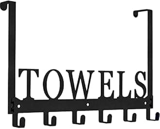 Over The Door Hooks, Towel Holder for Bathroom, Mount Rack Metal Bath Hanger Bedroom Kitchen Pool Beach Bathrobe Wall Hooks (6 Hooks, Black).