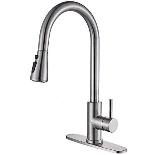 NeierThodore Single Handle High Arc Pull Down Kitchen Faucet with Sprayer Commercial Modern Brushed Nickel Single Hole Kitchen Sink Faucets with 10-inch Deck Plate Stainless Steel Kitchen Faucet