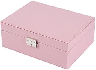 ketmart Jewelry Box Organizer for Women Girls,Large PU Leather Jewellery Storage Case with 2 Layers Display Holder & Removeable Tray for Earrings Rings Necklaces Bracelets(Color- Pink)