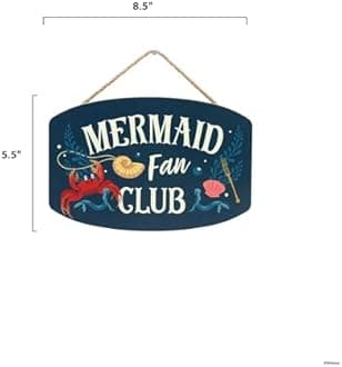 Open Road Brands Disney The Little Mermaid Fan Club Hanging Wood Wall Decor - Cute Little Mermaid Sign for Kids' Bedroom or Playroom, Teal