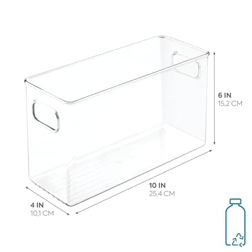 iDesign Cabinet/Kitchen Binz Kitchen Storage Container, Medium Plastic Storage Boxes for the Fridge, Freezer or Pantry, Clear, 25.4 x 10.2 x 15.2 cm, Large, Klar