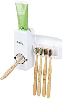 Automatic Toothpaste Dispenser with Wall Mount Toothbrush Holder - Toothpaste Squeezer with 5 Brushes Holder Set, Kids Toothpaste Dispenser for Shower Bathroom Sink