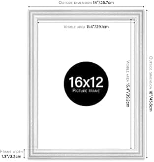 16x12 White Ornate Picture Frame 16"x12"(40.6x30.5cm) Poster, Photo, Artwork, or Print. Elegant Style Portrait and Landscape Display with Wall Hooks