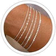 MBW Silver Bracelets for Women, Dainty Silver Bracelets for Women Set 14K Silver Bracelet Stack Waterproof Jewelry for Women Trendy Minimalist Simple Small Thin Bracelet Set for Women Teen Girls Gift