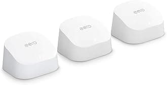Amazon eero 6 mesh wifi system with 1-month free eero Plus (auto-renews) - Supports internet plans up to 500 Mbps, Coverage up to 4,500 sq. ft., 3-pack (1 router + 2 extenders)