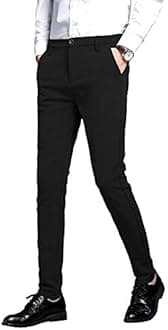 Plaid&Plain Men's Stretch Dress Pants Slim Fit Skinny Suit Pants